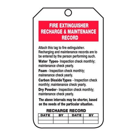 Accuform Accuform Fire Extinguisher Recharge & Record Tag, PF-Cardstock, 25/Pack TRS211PTP